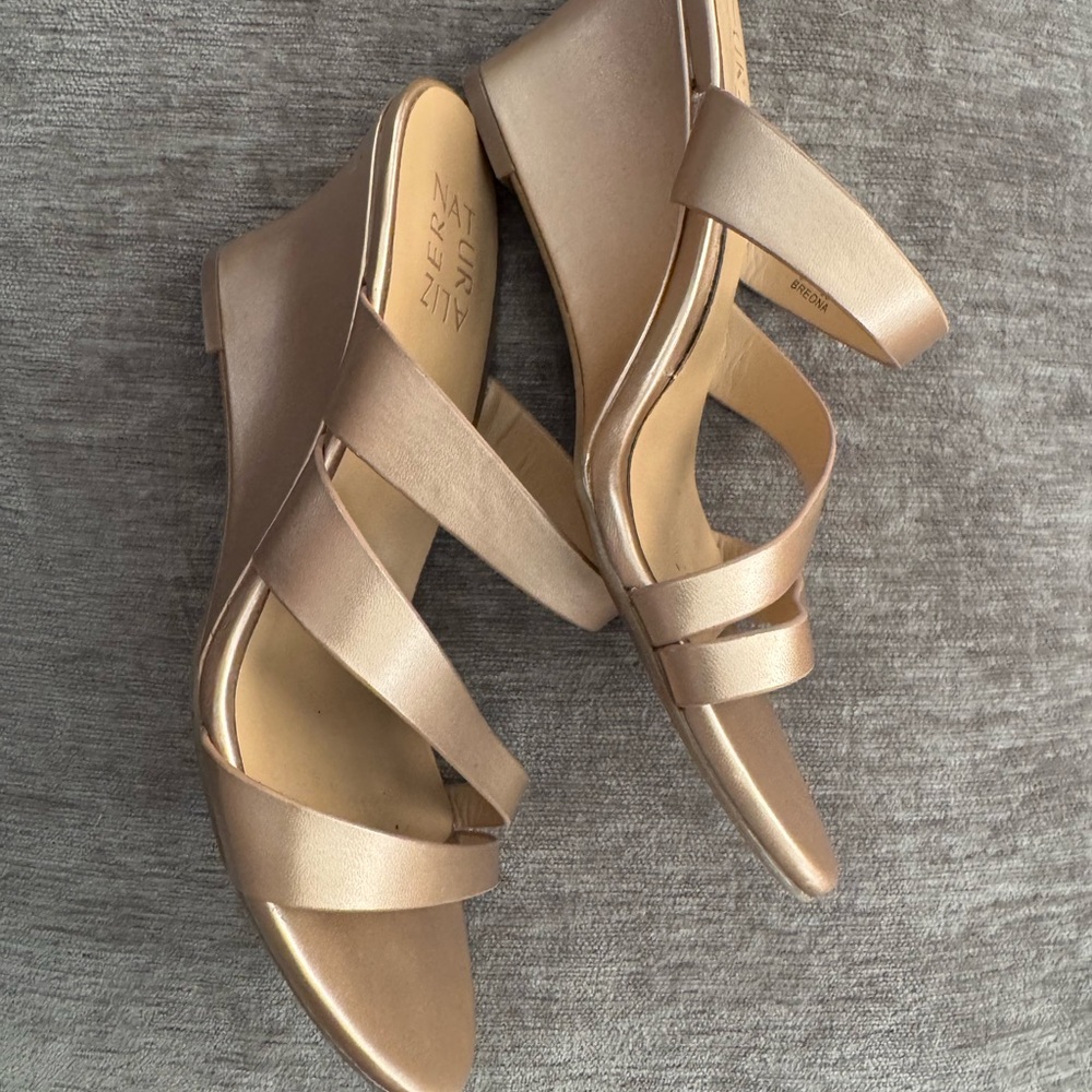 Naturalizer Gold Wedge Sandals with Crisscross Straps